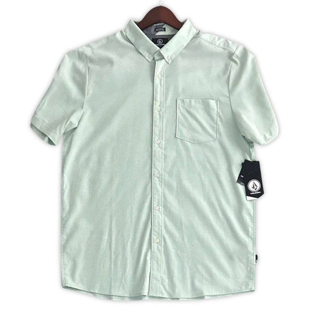 Volcom Everett Oxford SS Shirt Mens XL Mint Green Modern Fit Button Down
